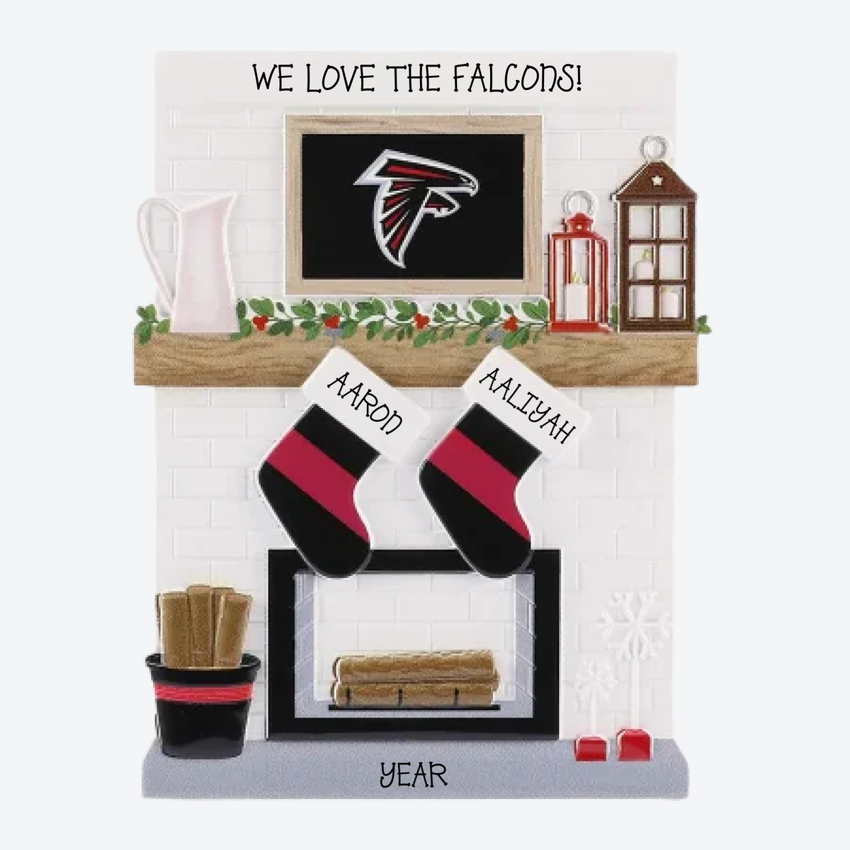 Atlanta Falcons Personalized Stocking Family of 2 Christmas Ornament