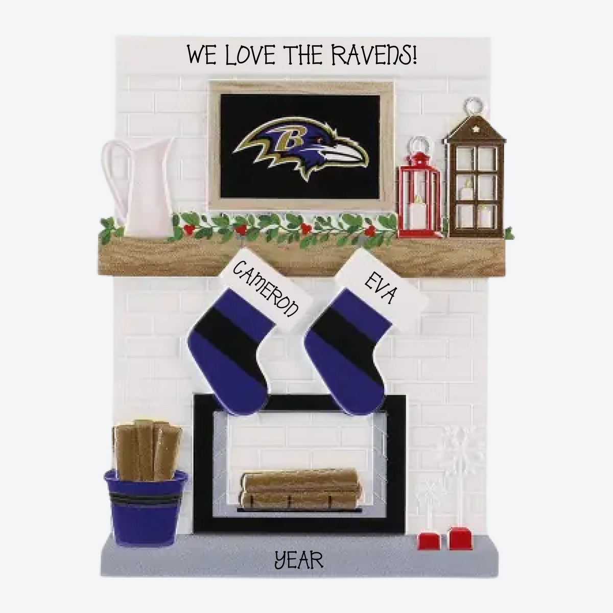 Baltimore Ravens Personalized Stocking Family of 2 Christmas Ornament