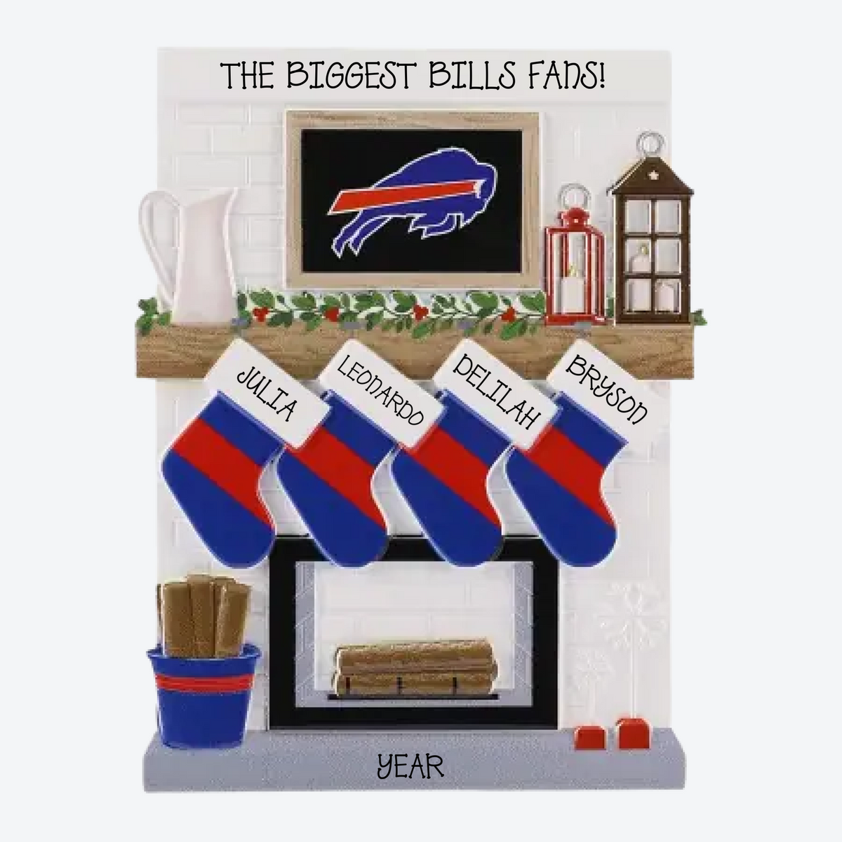 Buffalo Bills Personalized Stocking Family of 4 Christmas Ornament