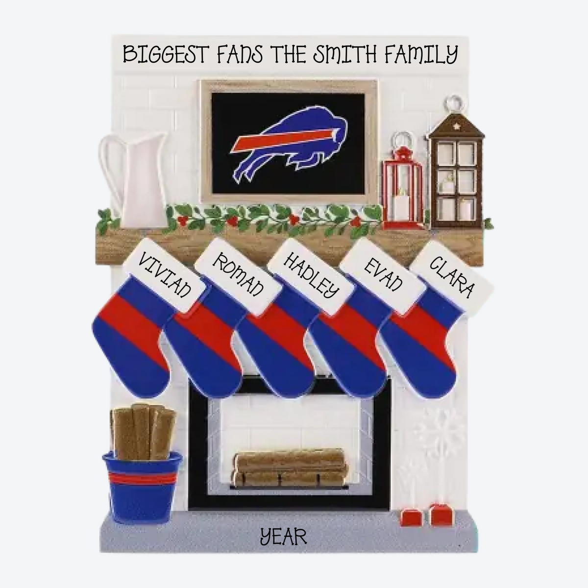 Buffalo Bills Personalized Stocking Family of 5 Christmas Ornament