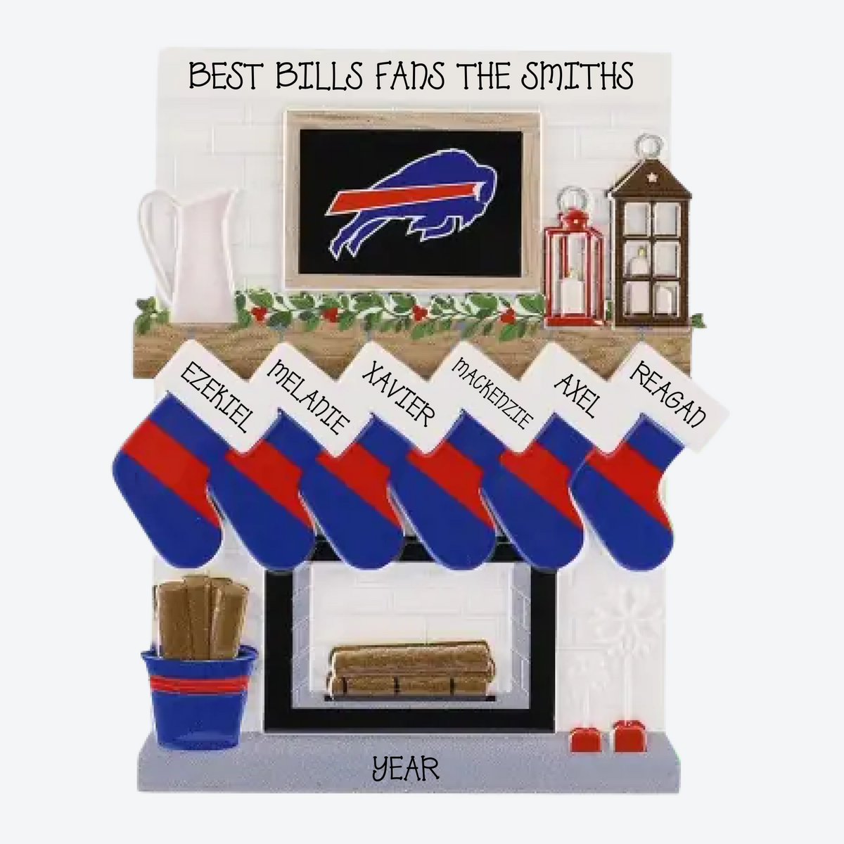 Buffalo Bills Personalized Stocking Family of 6 Christmas Ornament