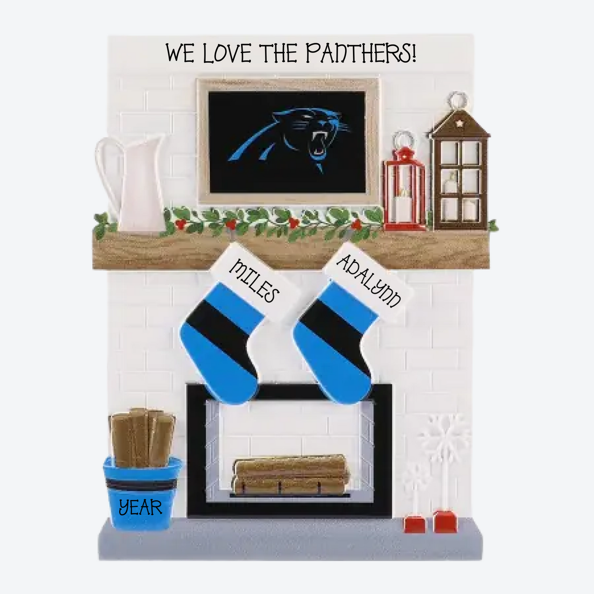 Carolina Panthers Personalized Stocking Family of 2 Christmas Ornament