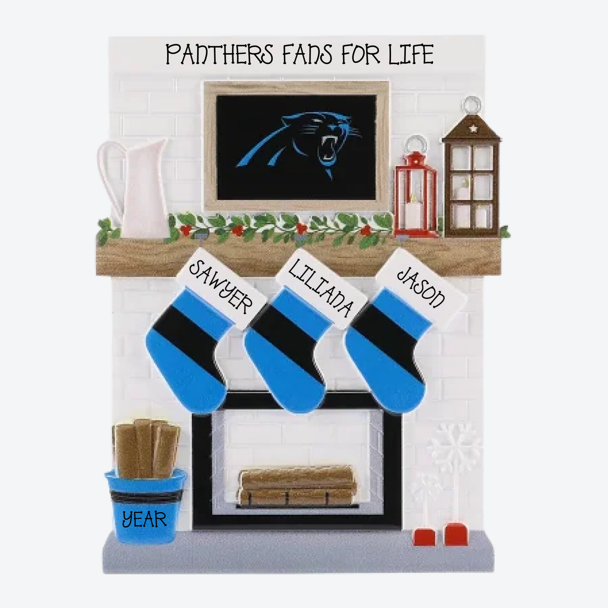Carolina Panthers Personalized Stocking Family of 3 Christmas Ornament