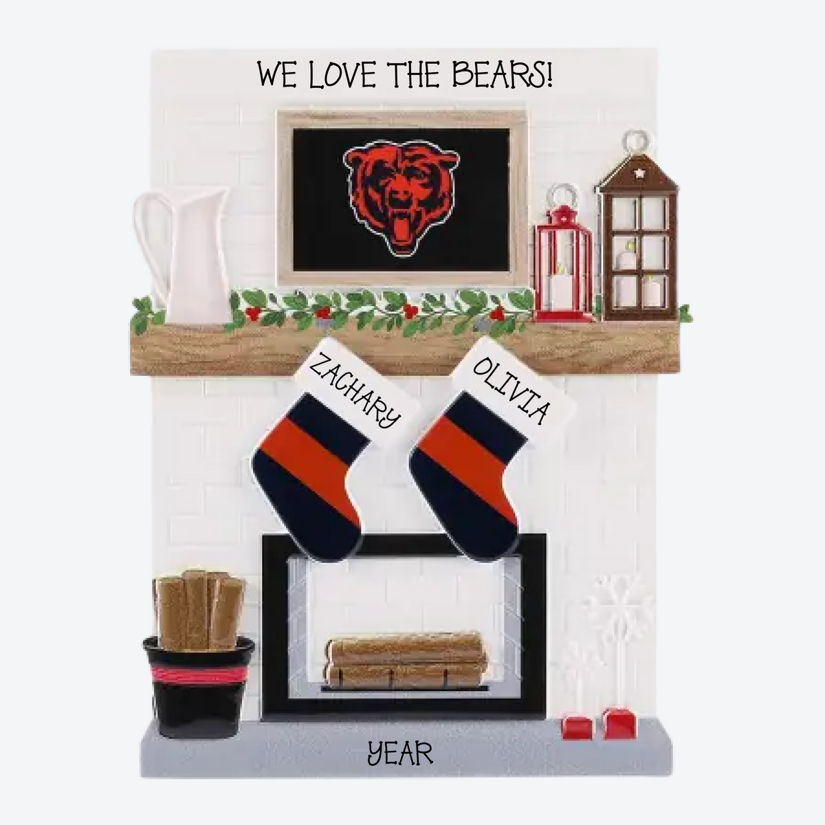 Chicago Bears Personalized Stocking Family of 2 Christmas Ornament