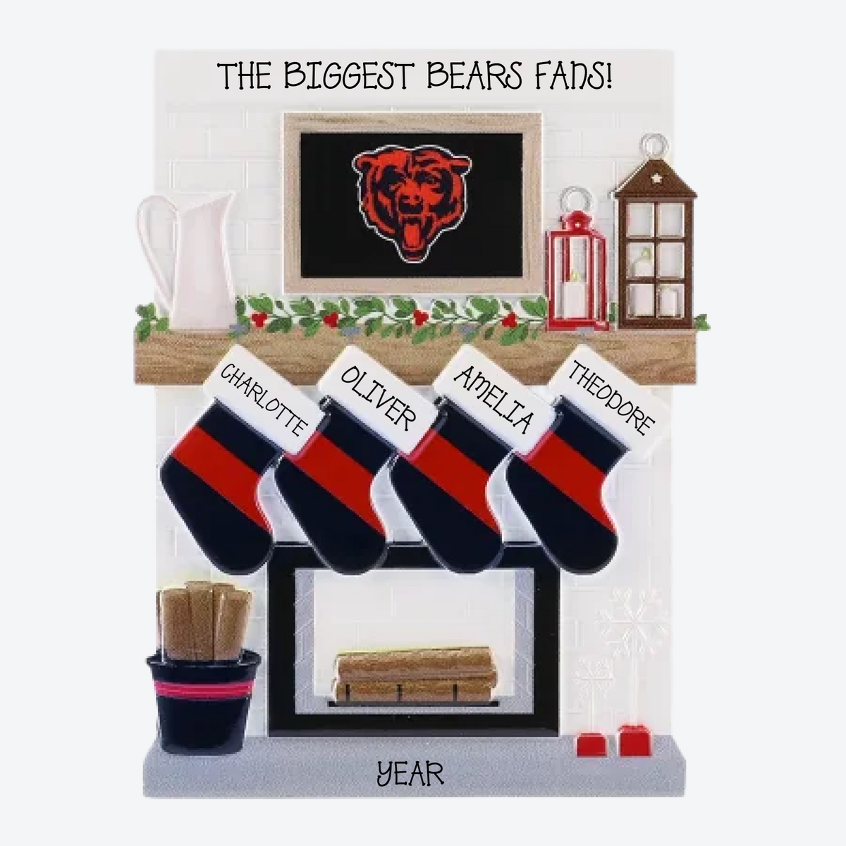 Chicago Bears Personalized Stocking Family of 4 Christmas Ornament