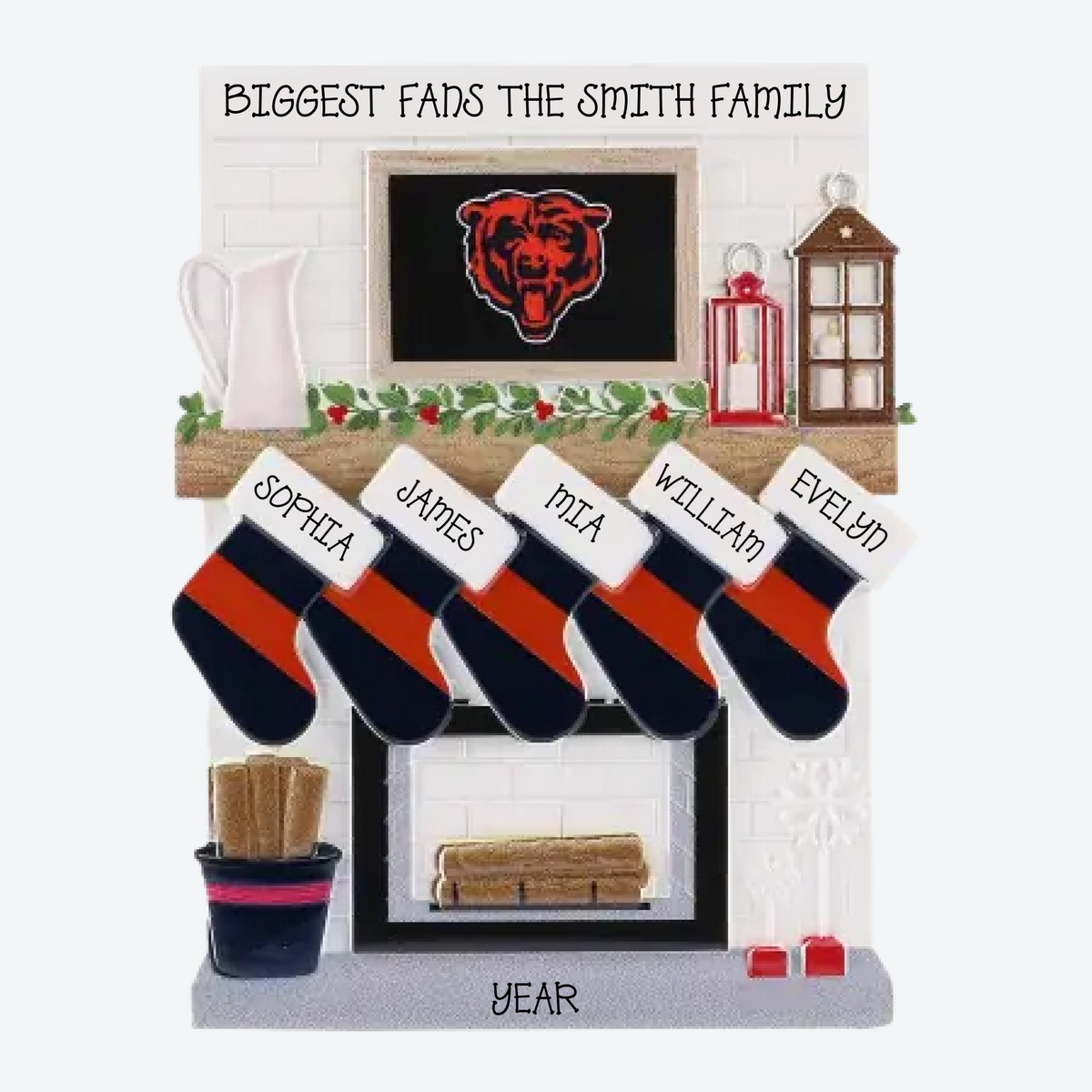 Chicago Bears Personalized Stocking Family of 5 Christmas Ornament