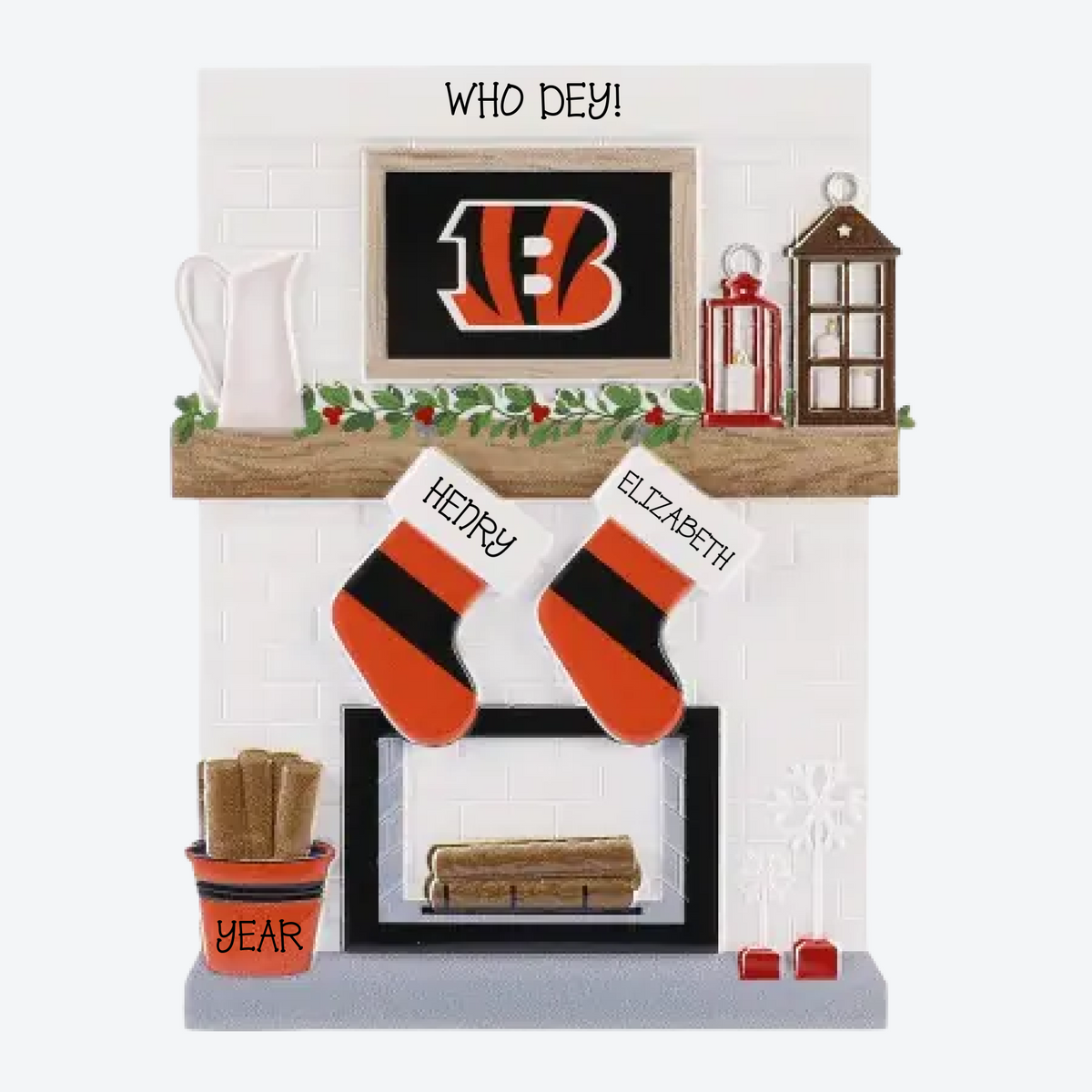 Cincinnati Bengals Personalized Stocking Family of 2 Christmas Ornament