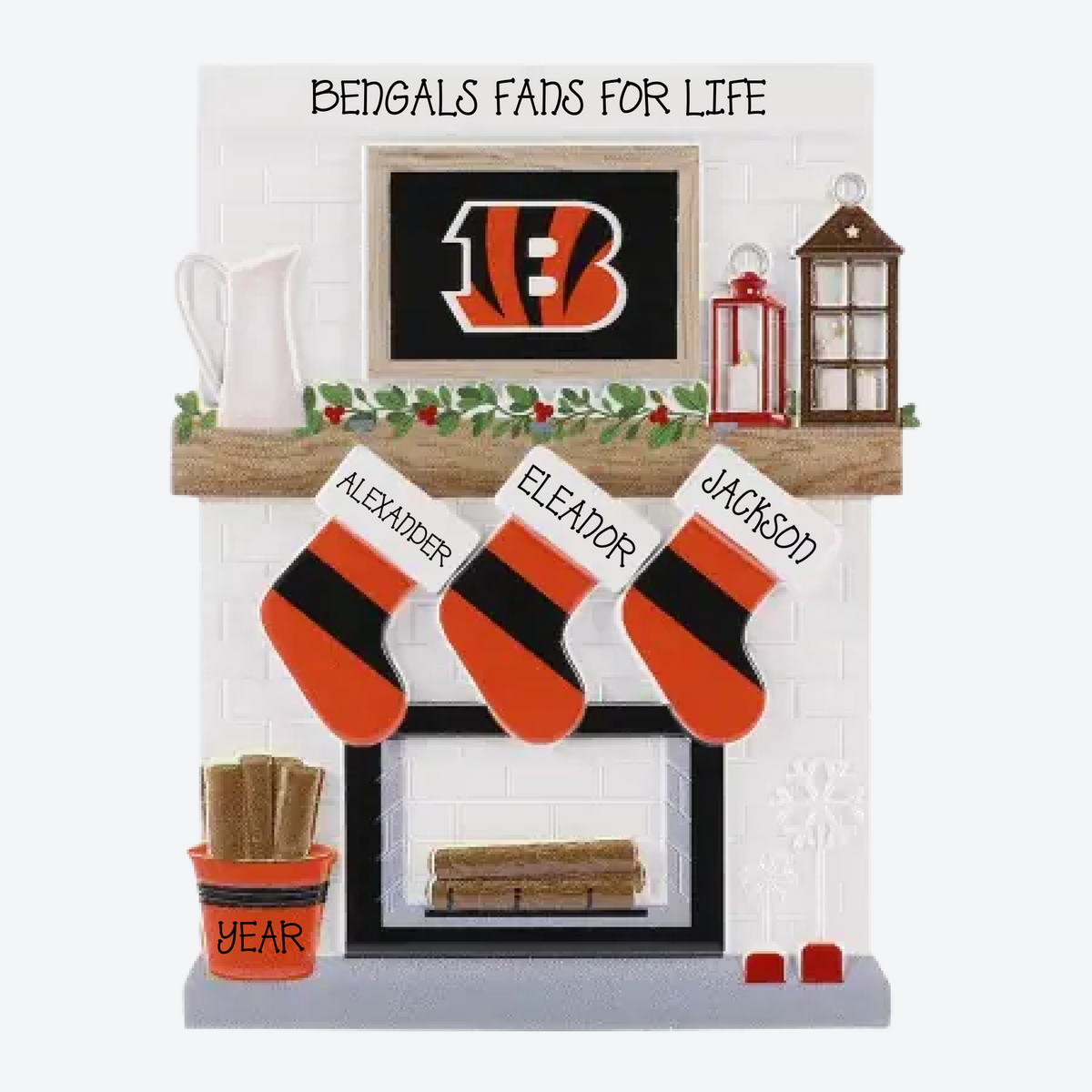 Cincinnati Bengals Personalized Stocking Family of 3 Christmas Ornament