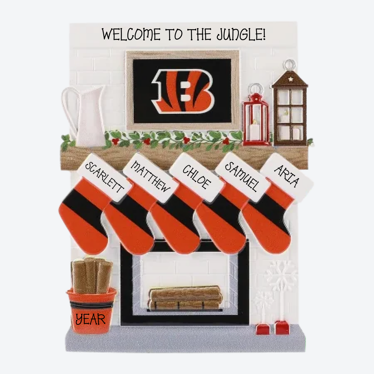Cincinnati Bengals Personalized Stocking Family of 5 Christmas Ornament