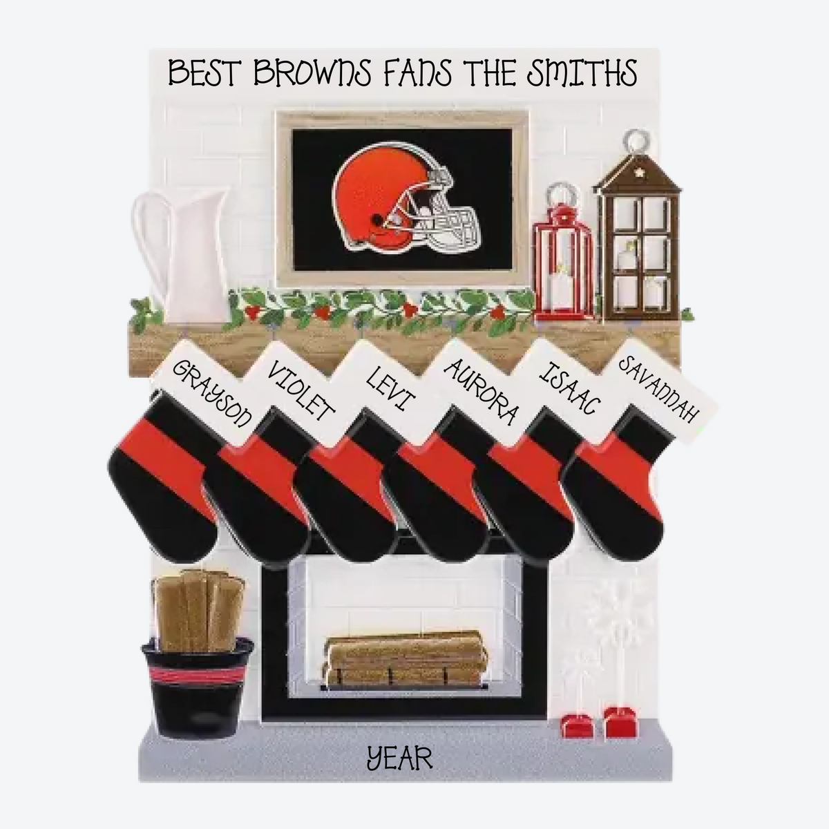 Cleveland Browns Personalized Stocking Family of 6 Christmas Ornament