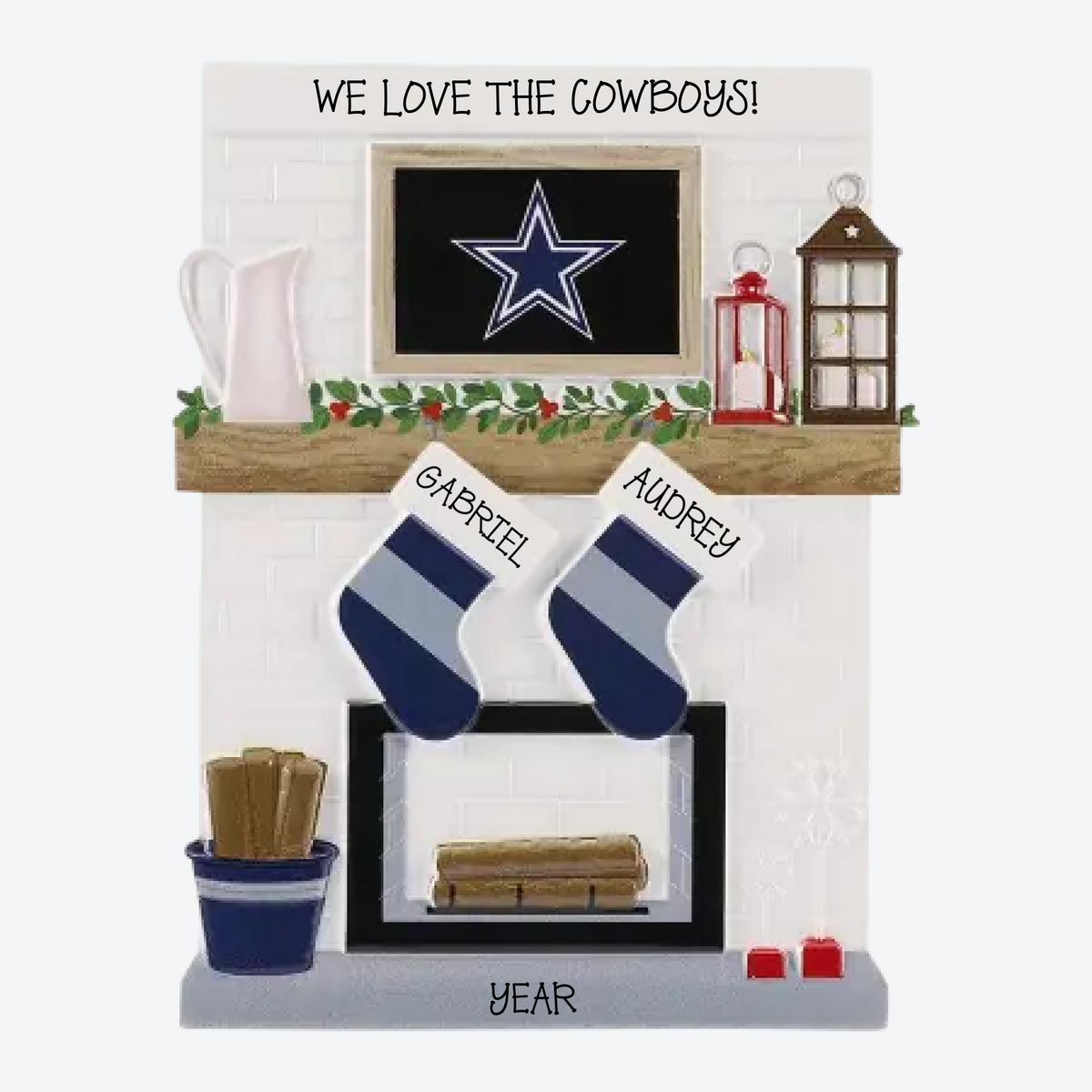 Dallas Cowboys Personalized Stocking Family of 2 Christmas Ornament