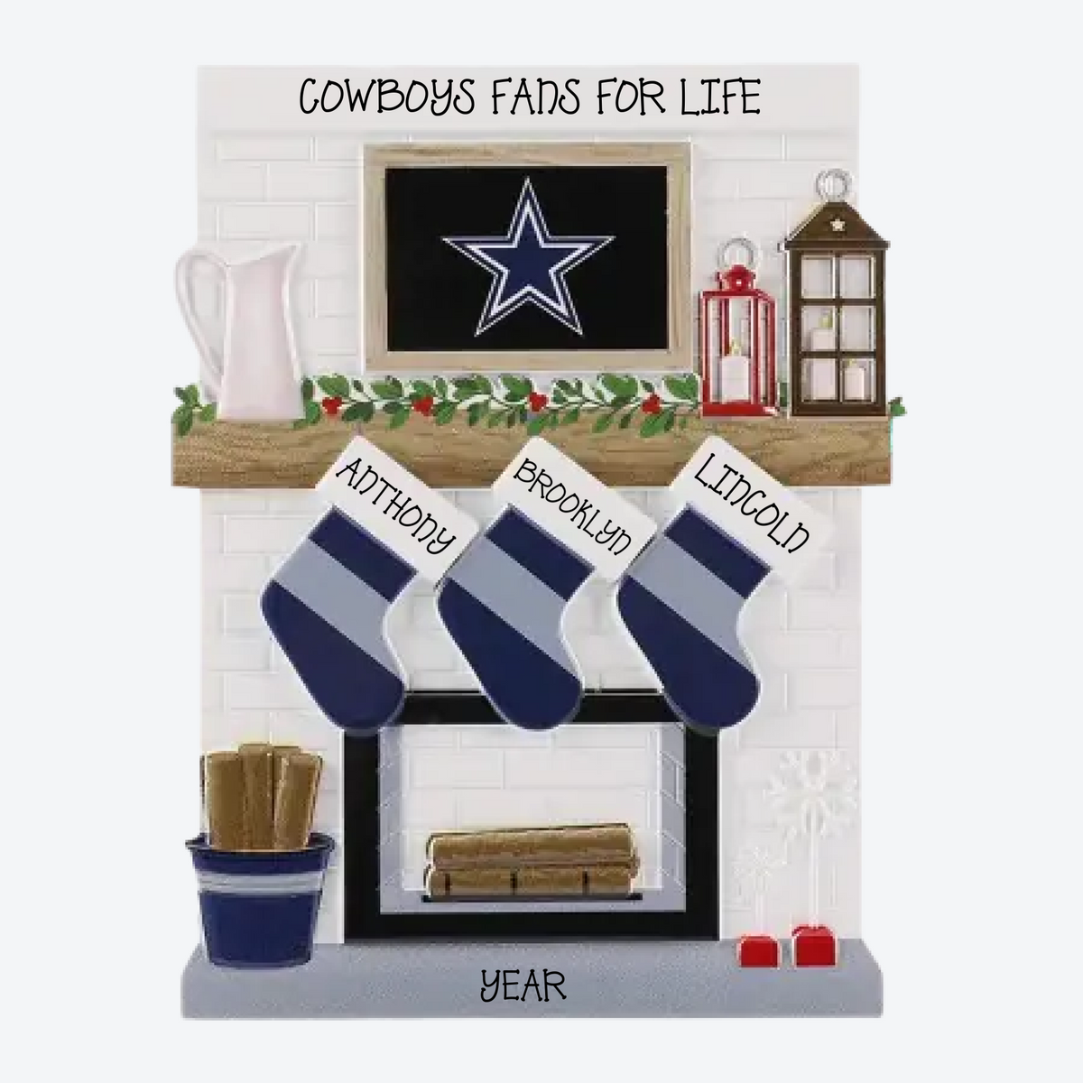 Dallas Cowboys Personalized Stocking Family of 3 Christmas Ornament