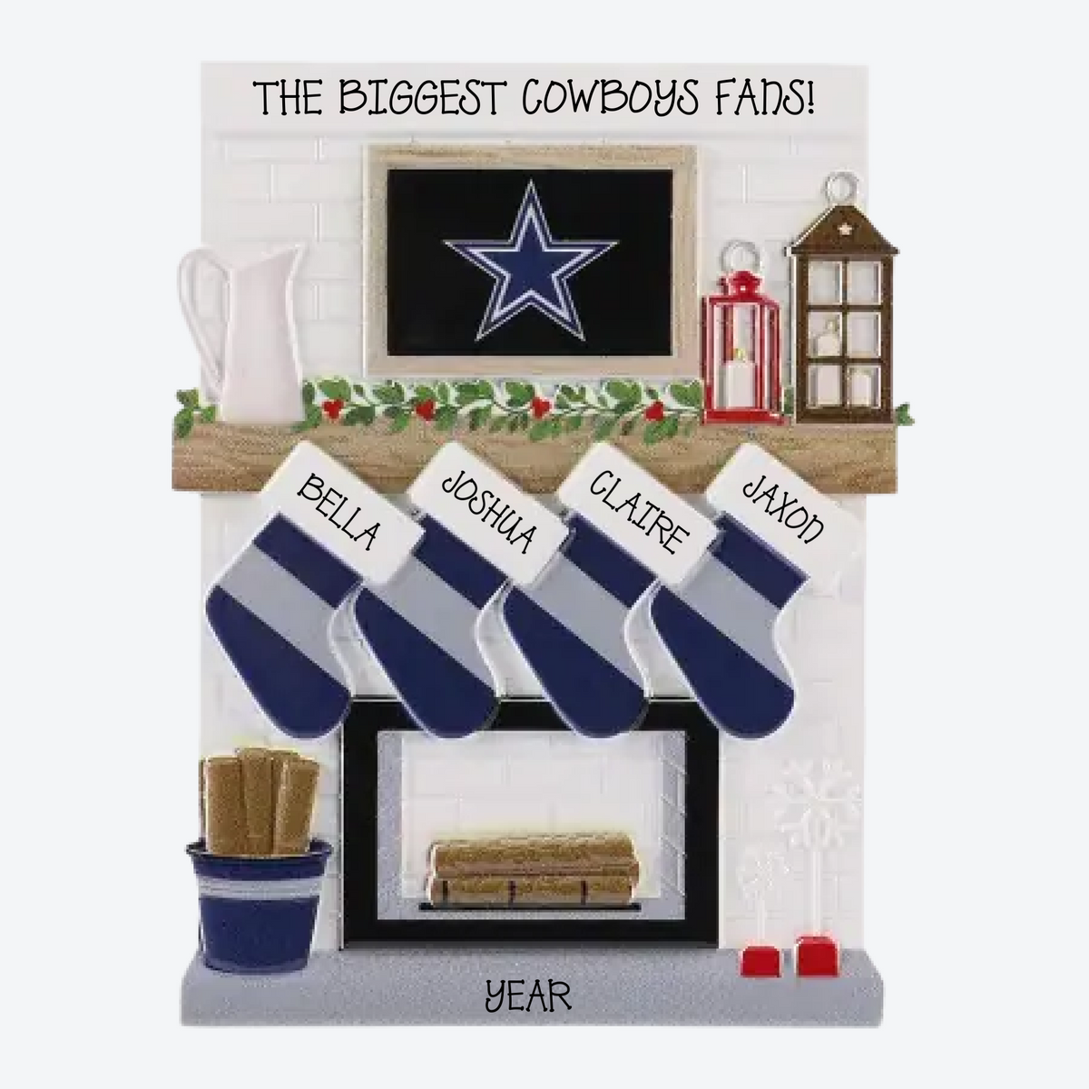 Dallas Cowboys Personalized Stocking Family of 4 Christmas Ornament
