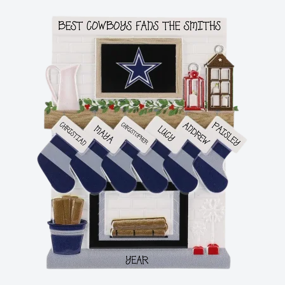 Dallas Cowboys Personalized Stocking Family of 6 Christmas Ornament