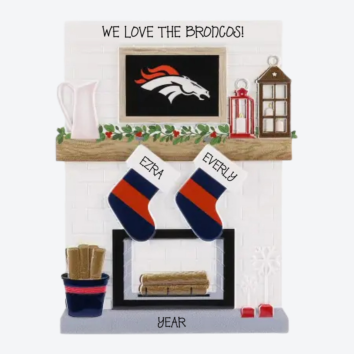 Denver Broncos Personalized Stocking Family of 2 Christmas Ornament