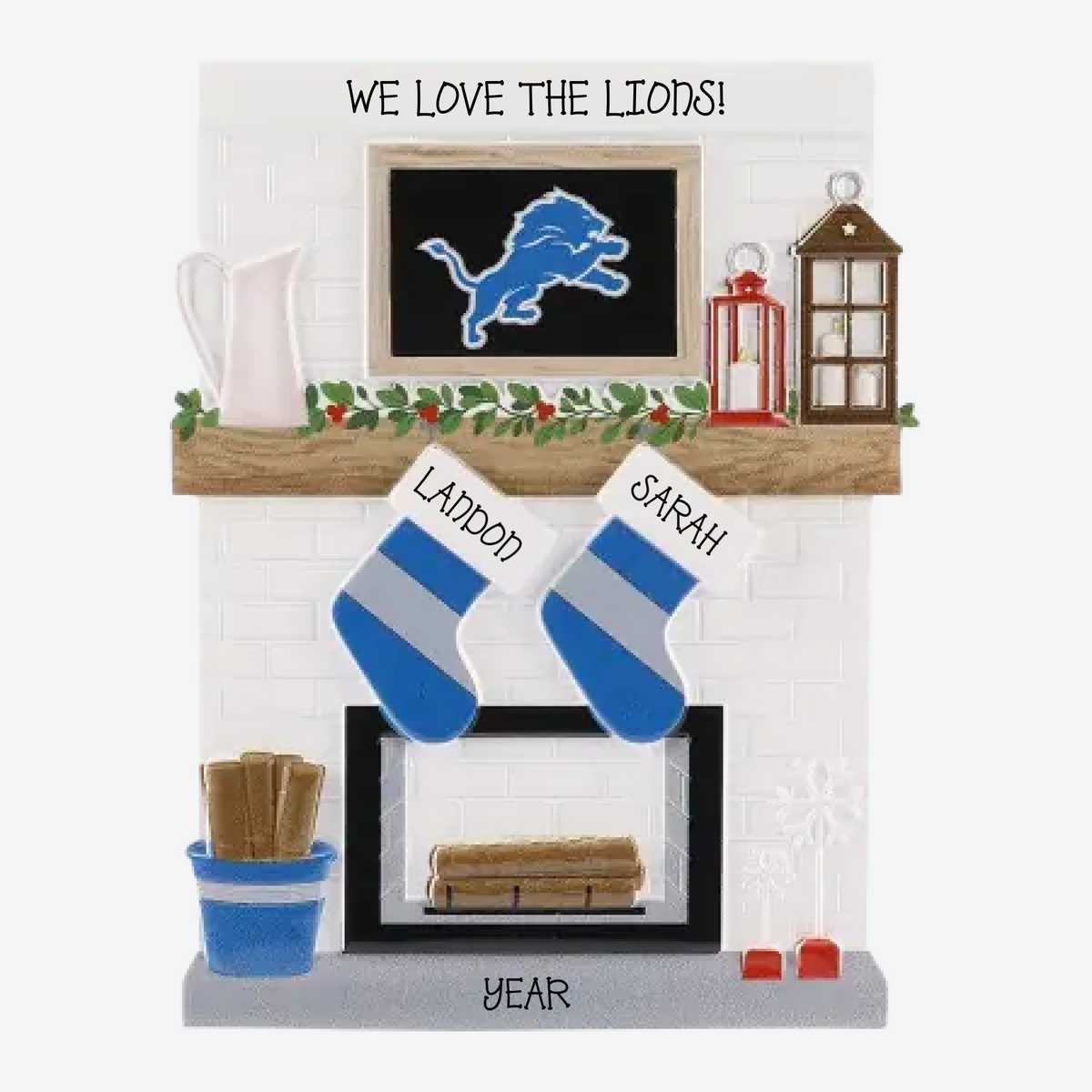Detroit Lions Personalized Stocking Family of 2 Christmas Ornament