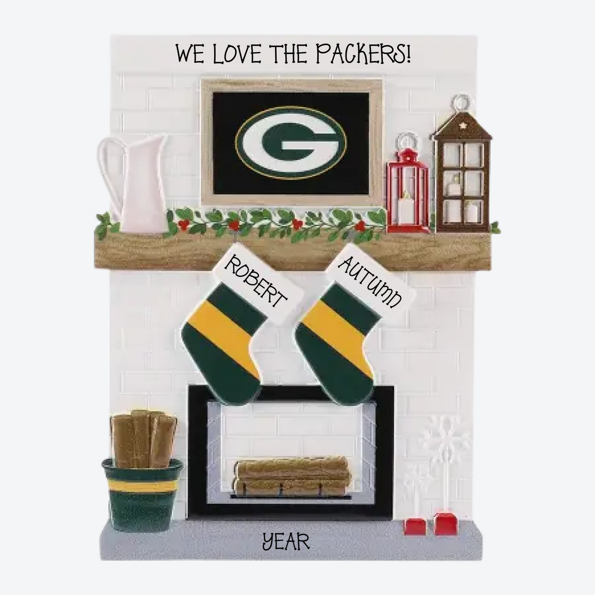 Green Bay Packers Personalized Stocking Family of 2 Christmas Ornament