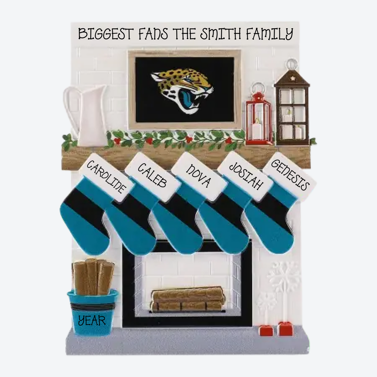 Jacksonville Jaguars Personalized Stocking Family of 5 Christmas Ornament