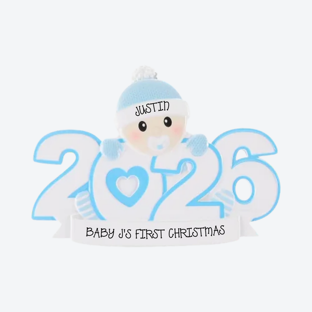Dated Baby Blue Personalized Christmas Ornament