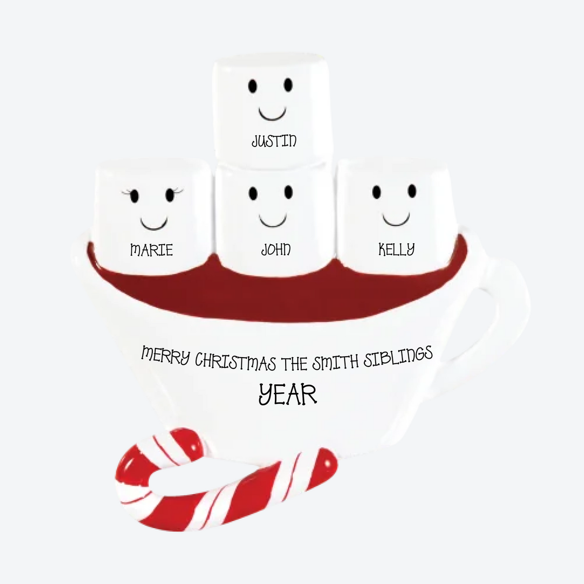 Hot Chocolate Family With 2 Kids Personalized Christmas Ornament