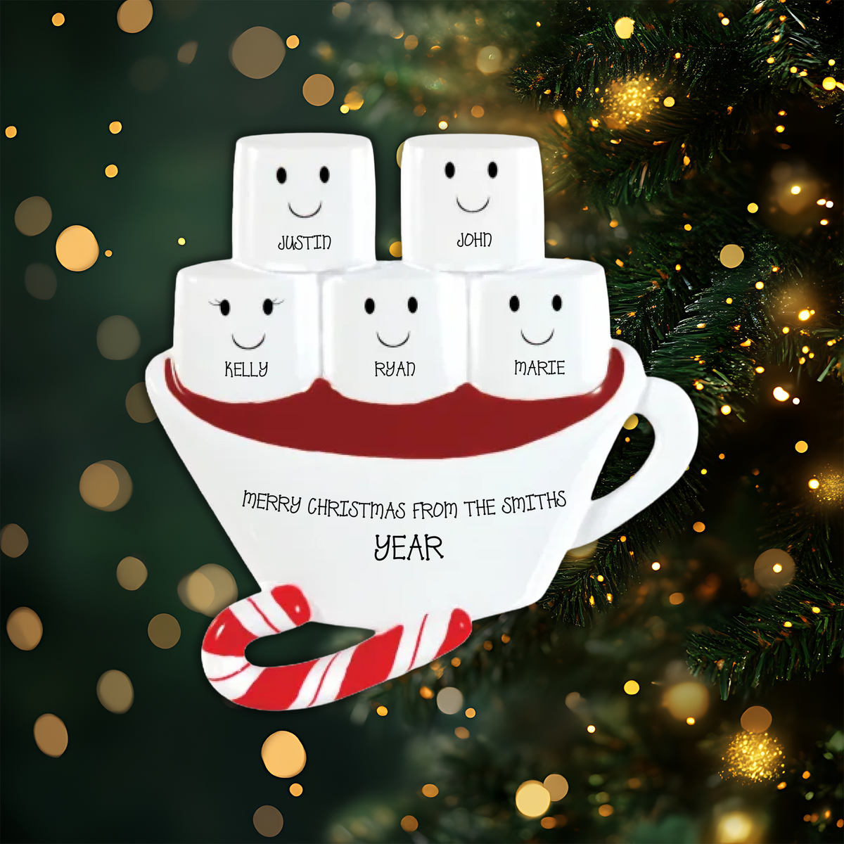 Hot Chocolate Family With 3 Kids Personalized Christmas Ornament