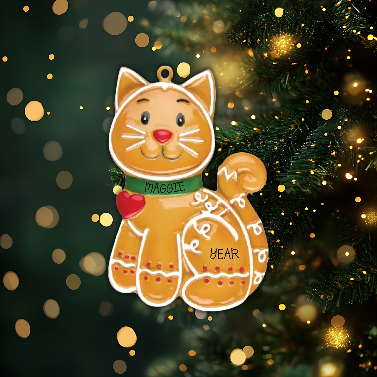 Gingerbread Cat Personalized Christmas Ornament