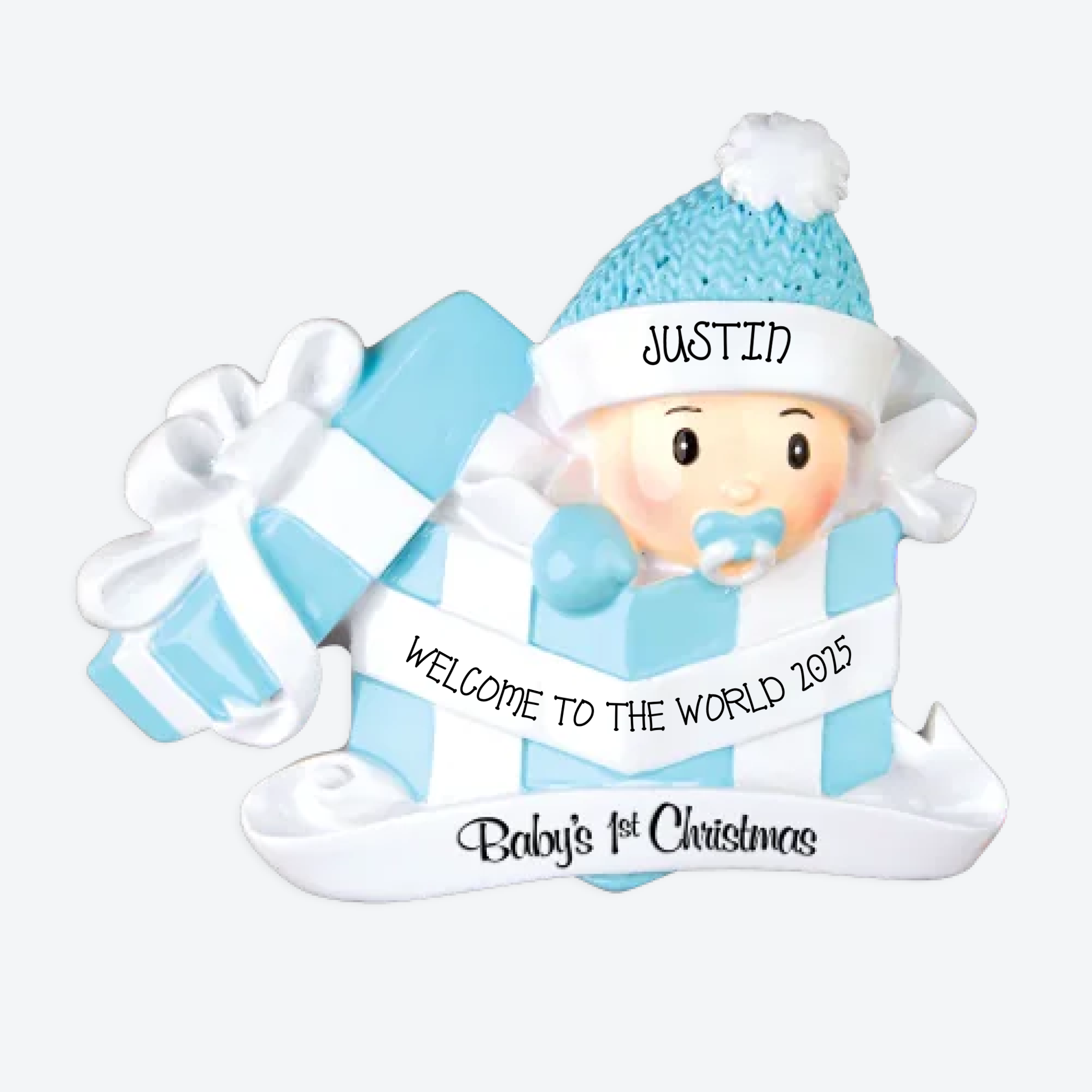 Baby Boy In Present Personalized Christmas Ornament
