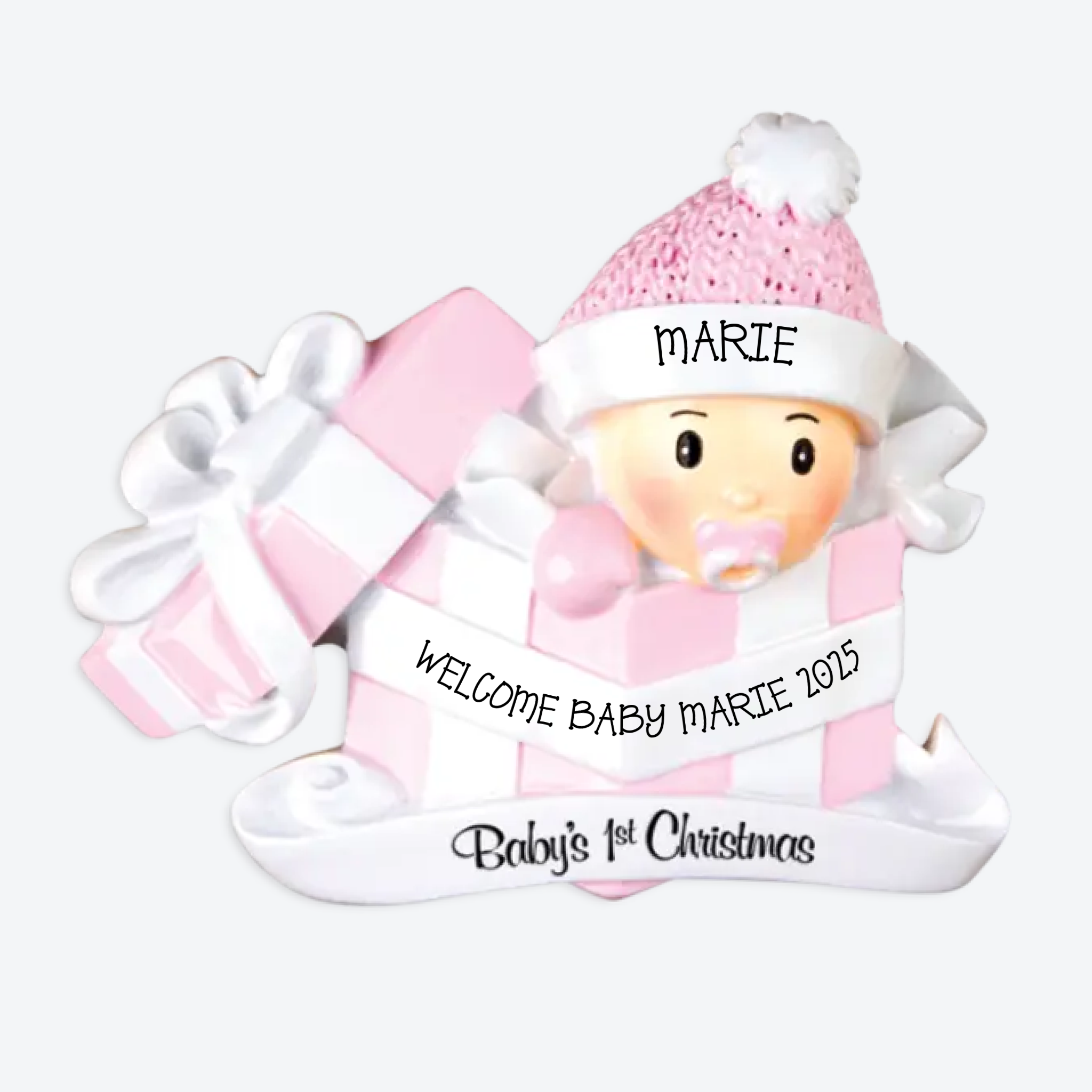 Baby Girl In Present Personalized Christmas Ornament