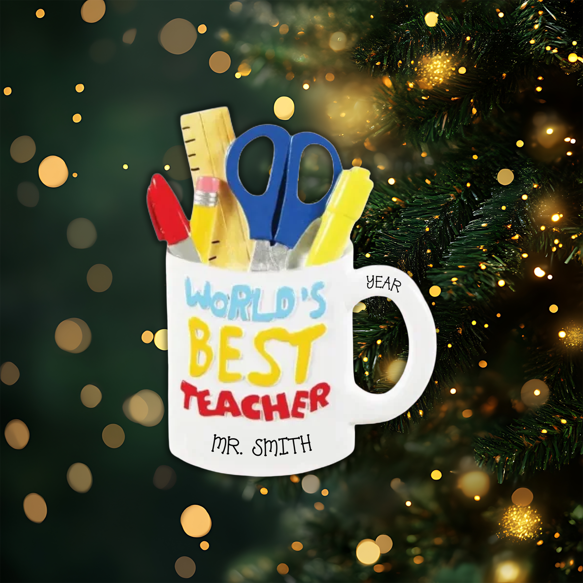 Best Teacher Mug Personalized Christmas Ornament