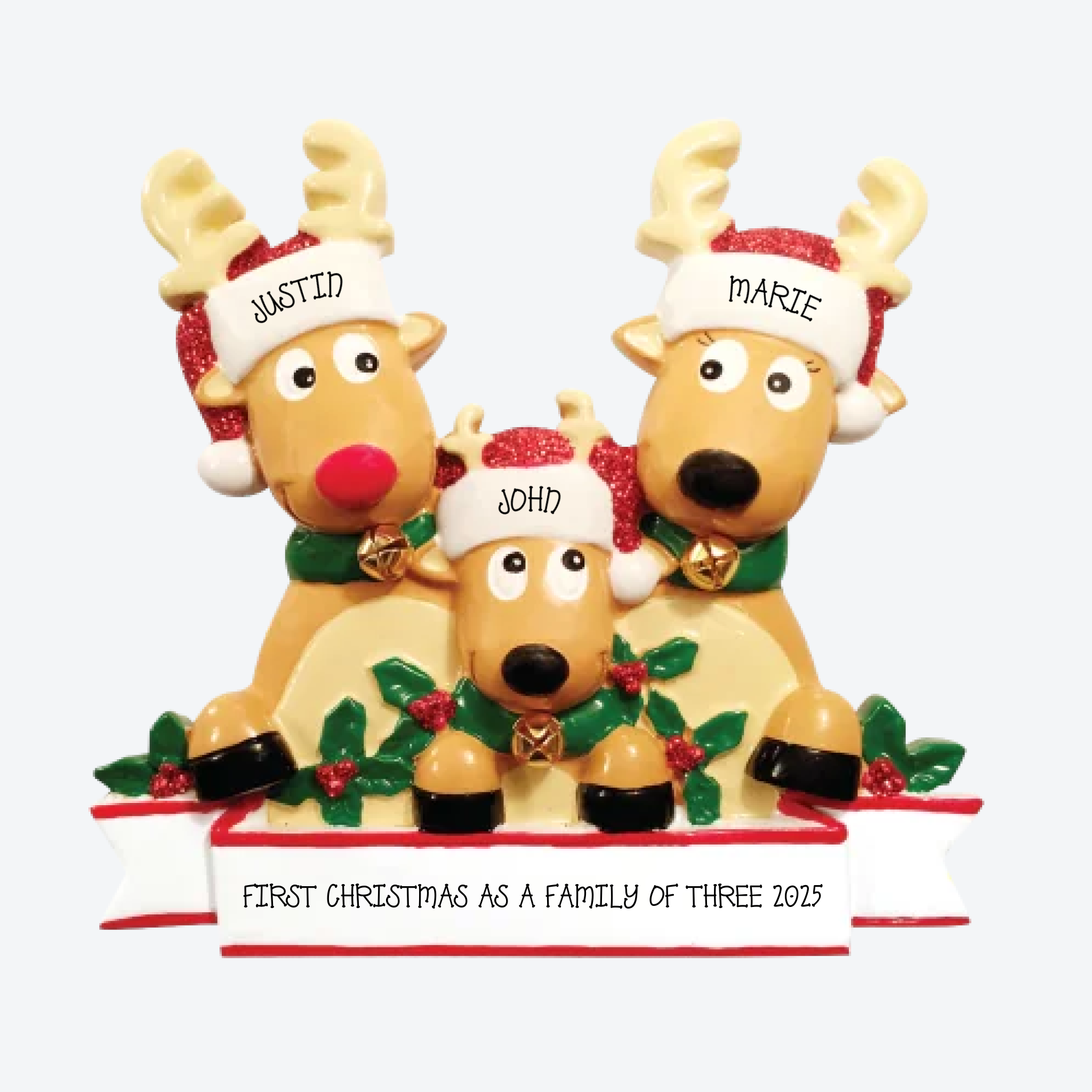 New Reindeer family of 3 Christmas Ornament