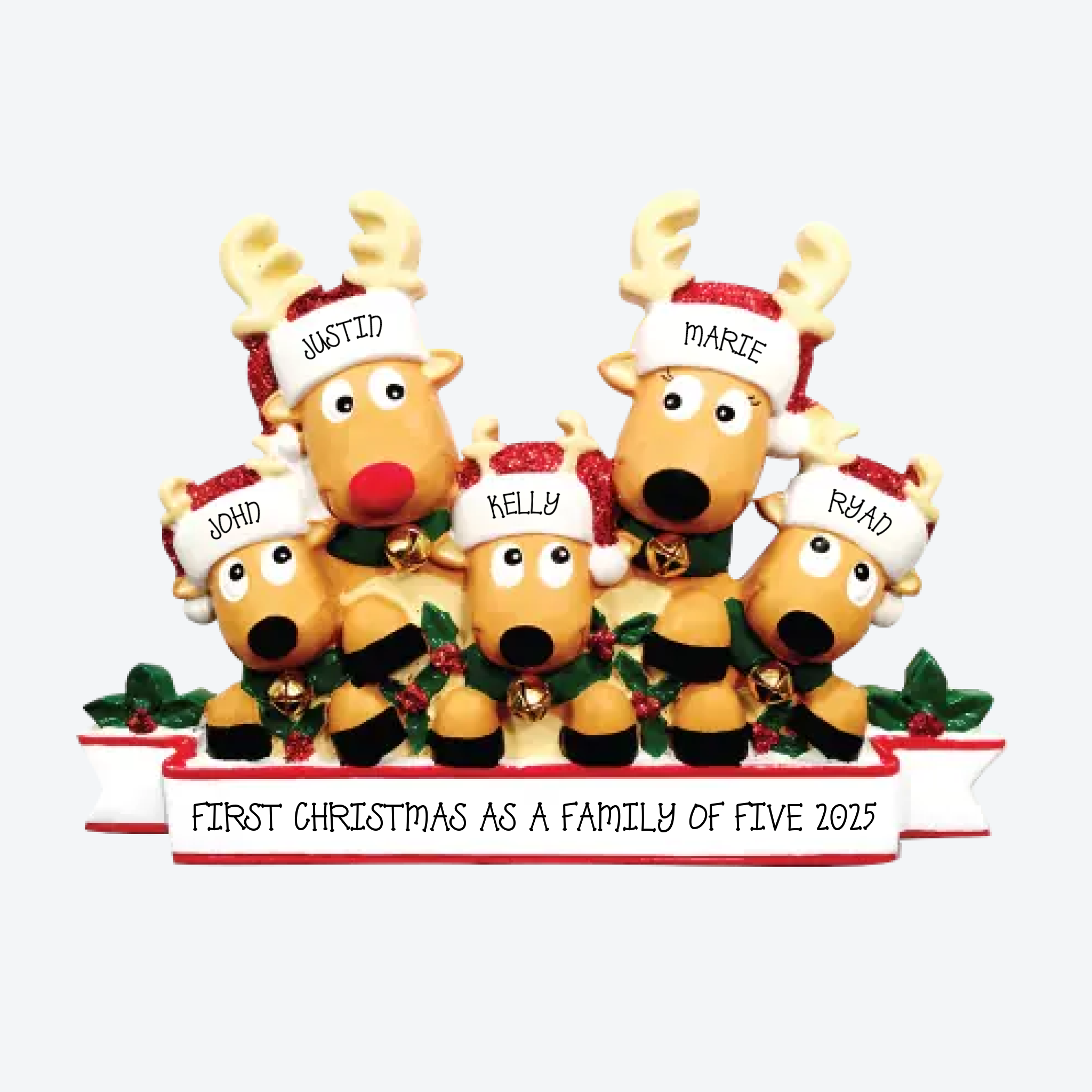 New Reindeer family of 5 Christmas Ornament