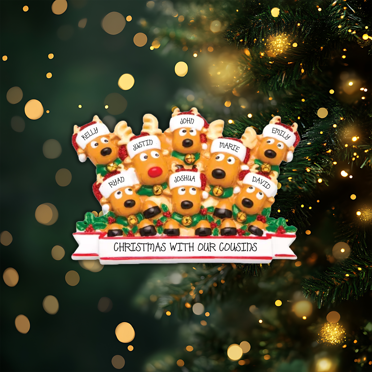 Reindeer Family of 8 Personalized Christmas Ornament