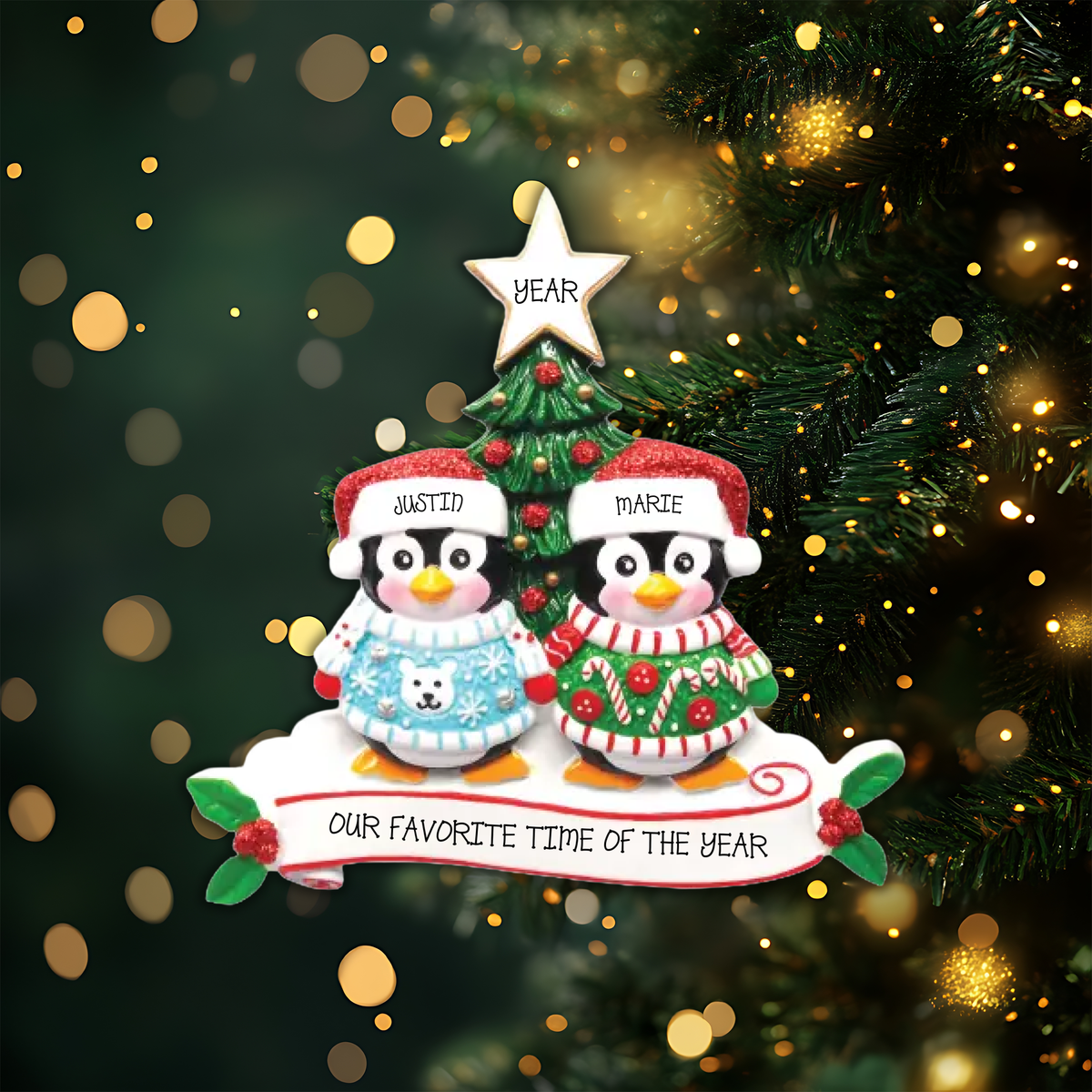 Ugly Sweater Couple Personalized Christmas Ornament