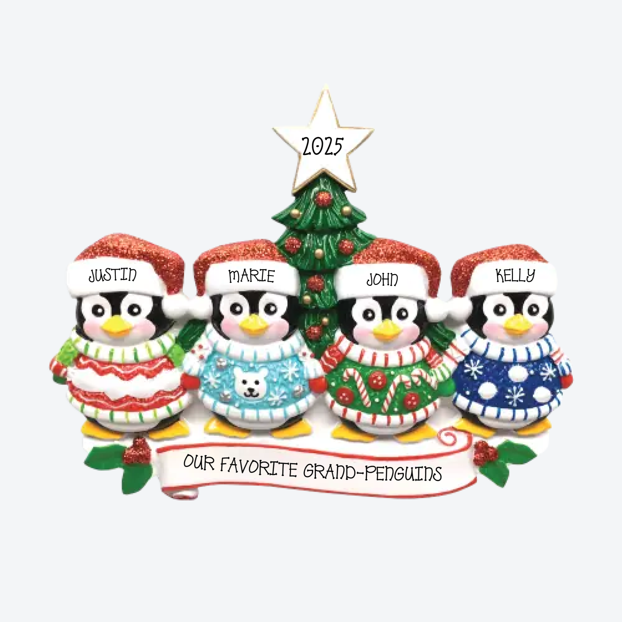Ugly Sweater Family of 4 Personalized Christmas Ornament