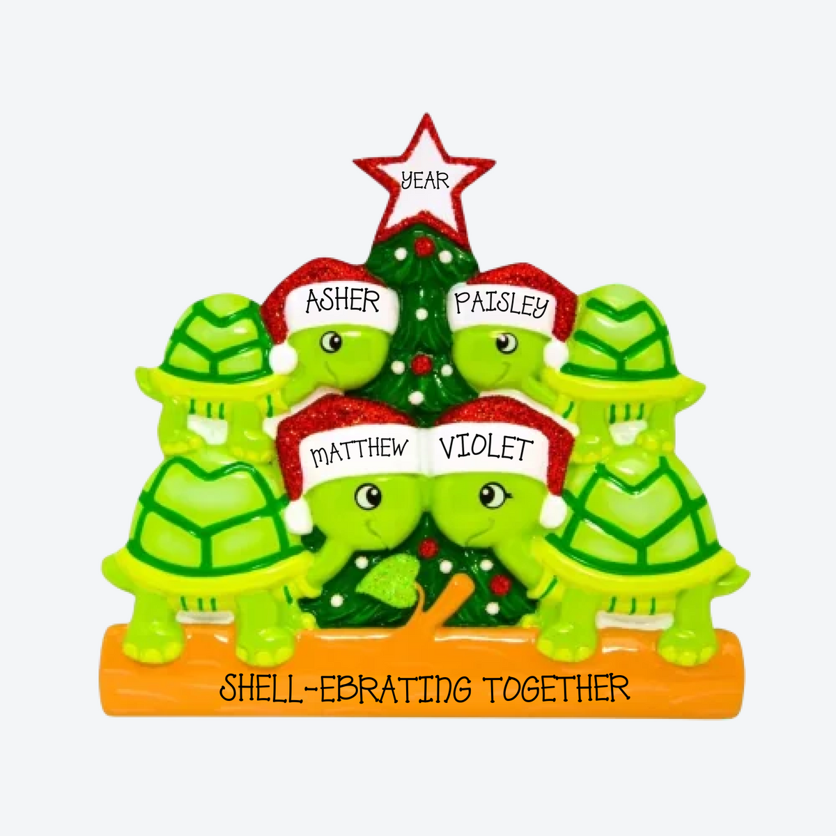 Turtle Family Of 4 Personalized Christmas Ornament