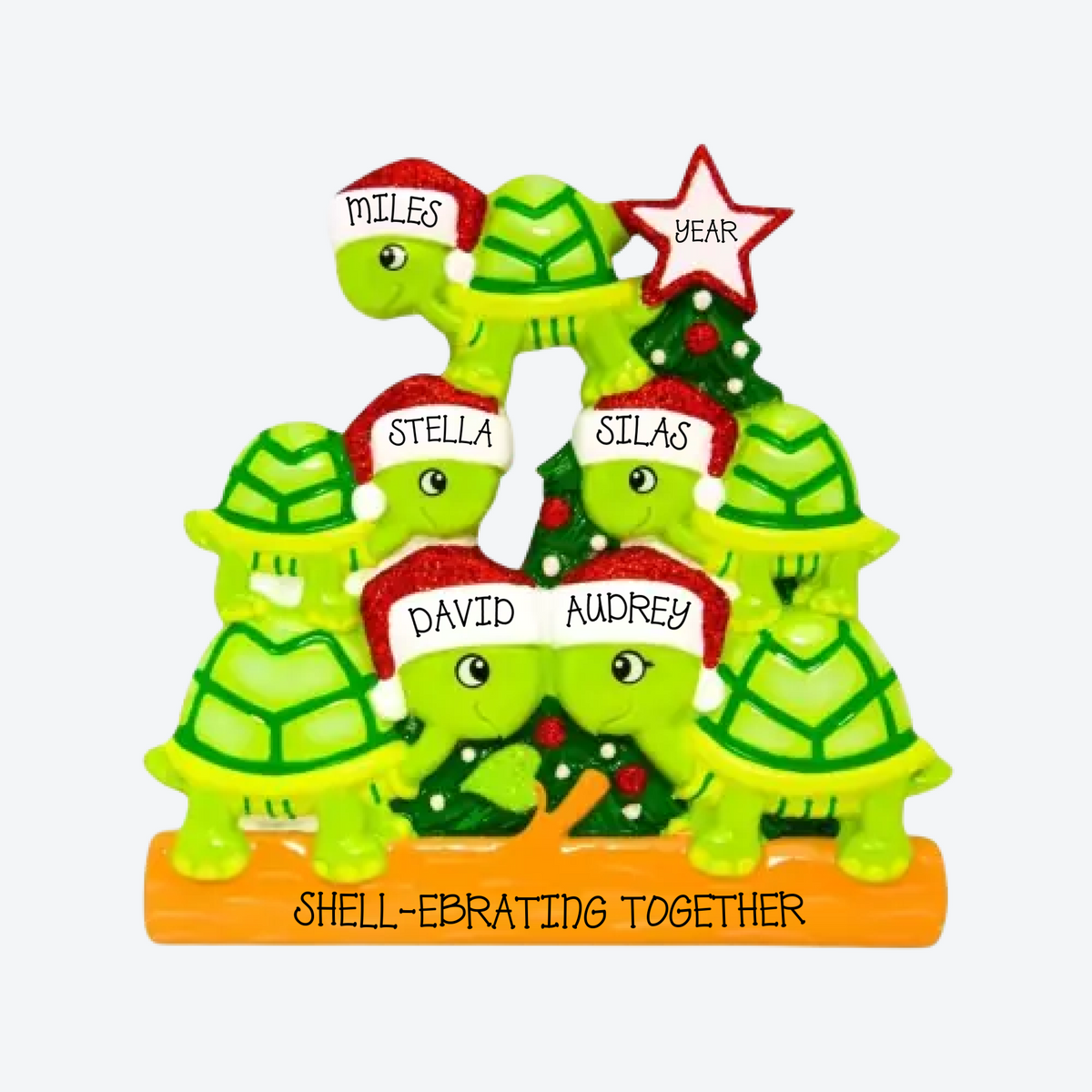Turtle Family Of 5 Personalized Christmas Ornament