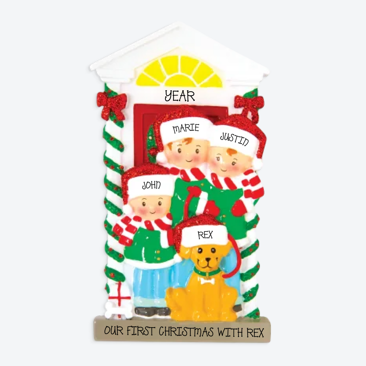 Family of 3 with Dog Personalized Christmas Ornament