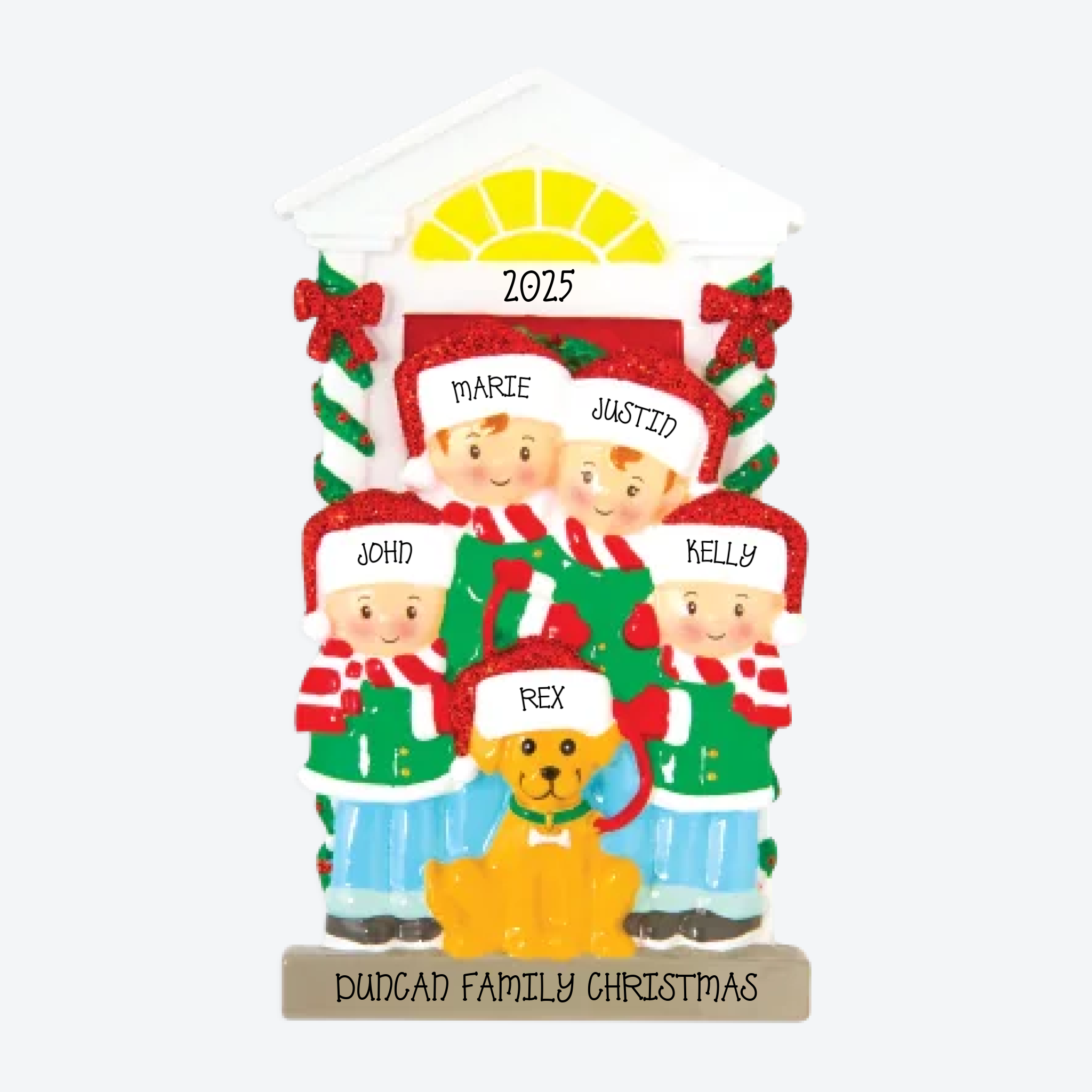 Family of 4 with Dog Personalized Christmas Ornament