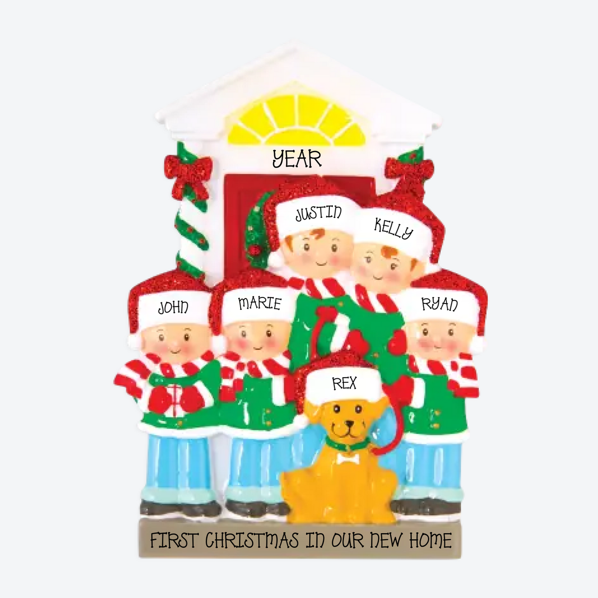 Family of 5 with Dog Personalized Christmas Ornament