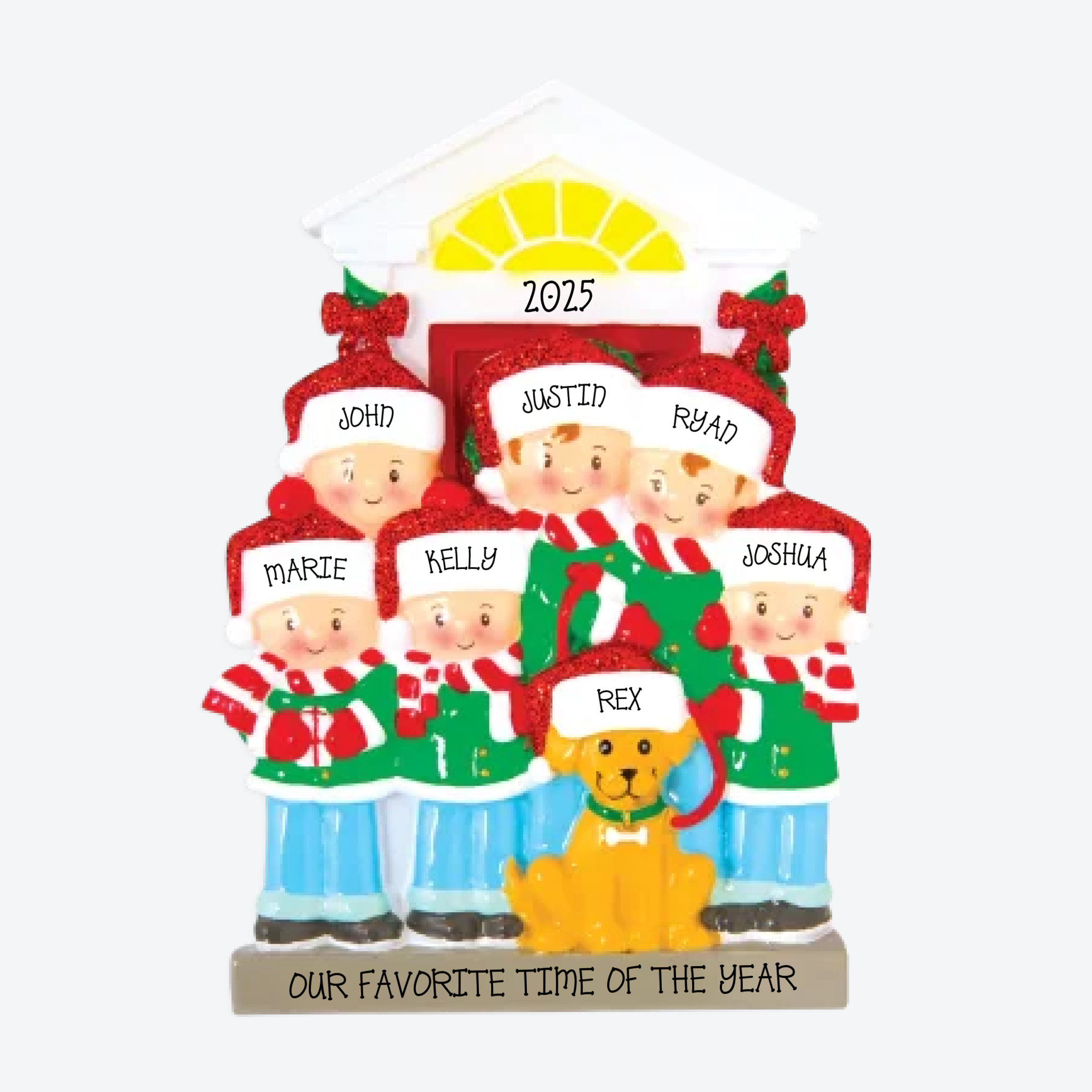Family of 6 with Dog Personalized Christmas Ornament