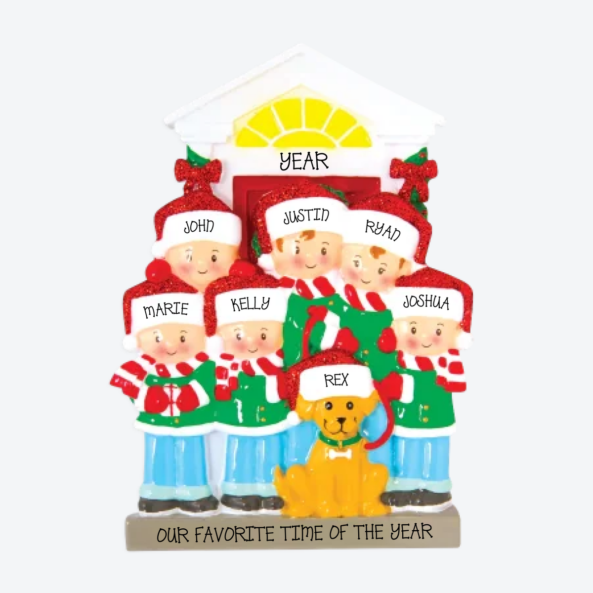 Family of 6 with Dog Personalized Christmas Ornament