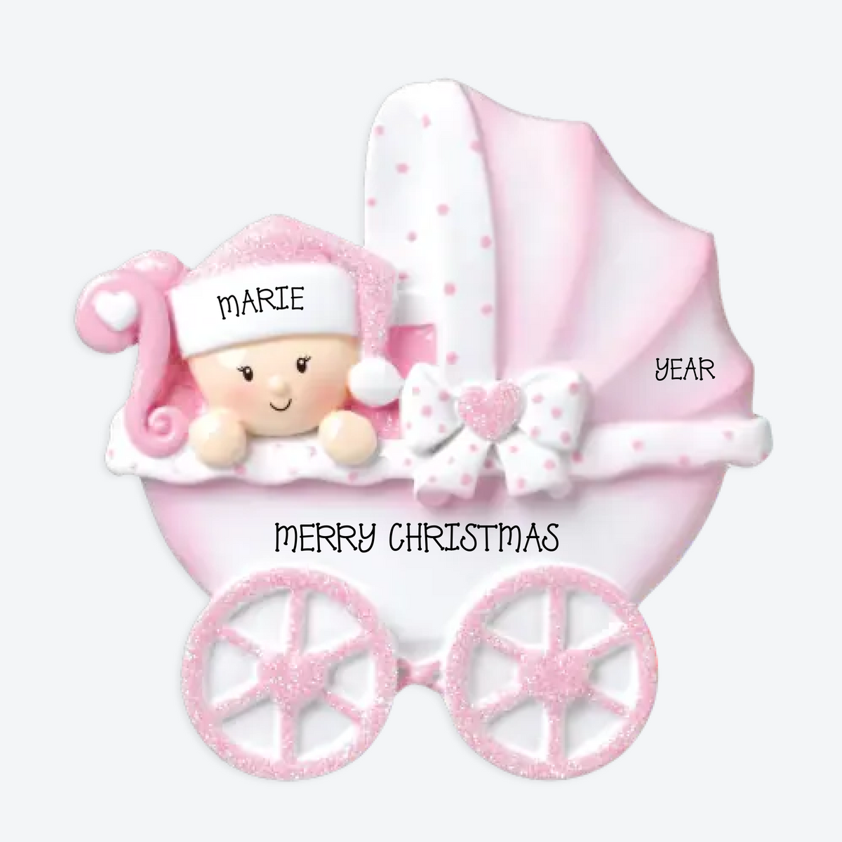 Baby Carriage Pink Personalized Christmas Ornament