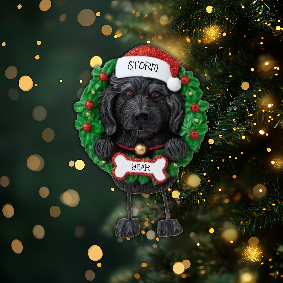 Labradoodle Black Personalized Christmas Ornament