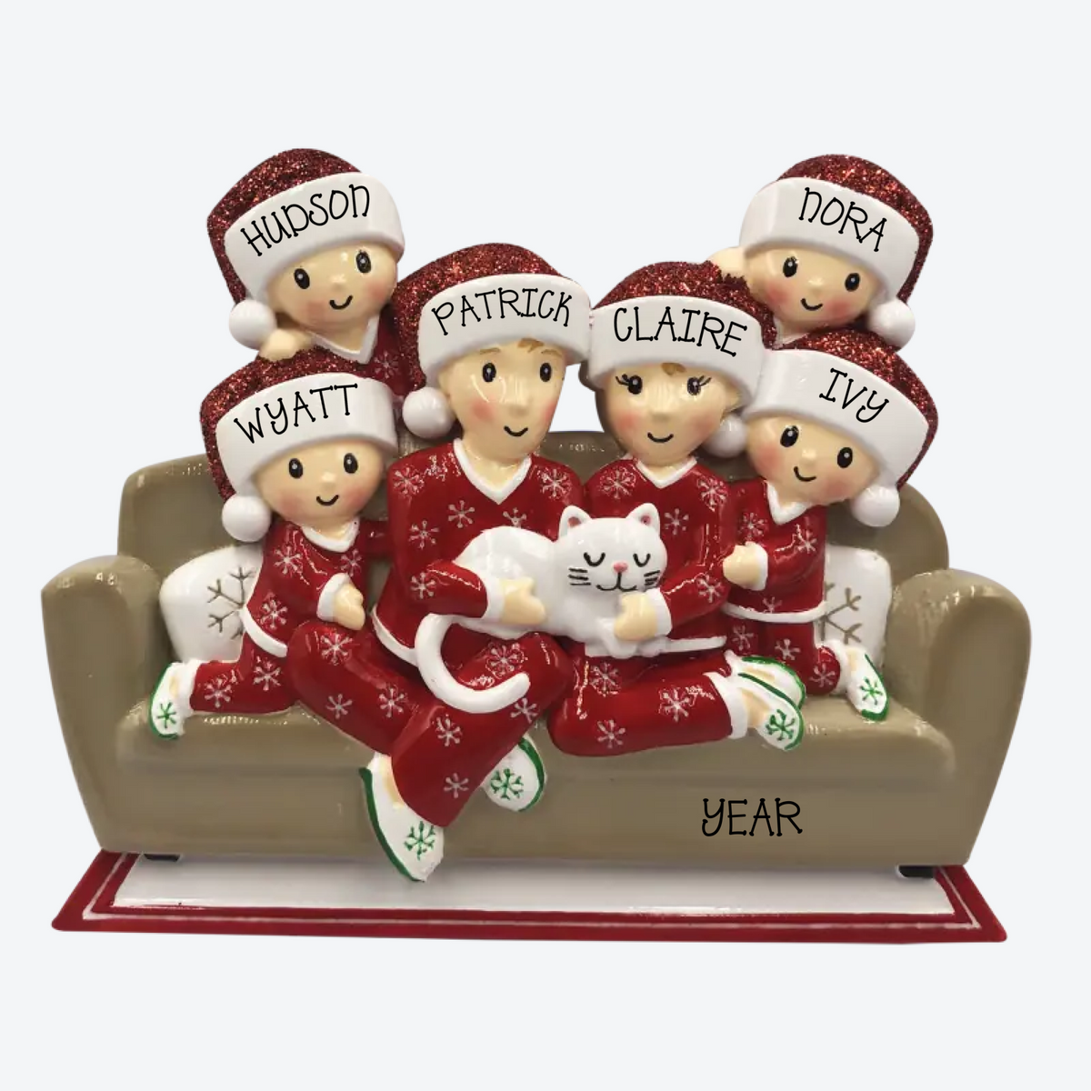 Family Of 6 W/Cat Personalized Christmas Ornament