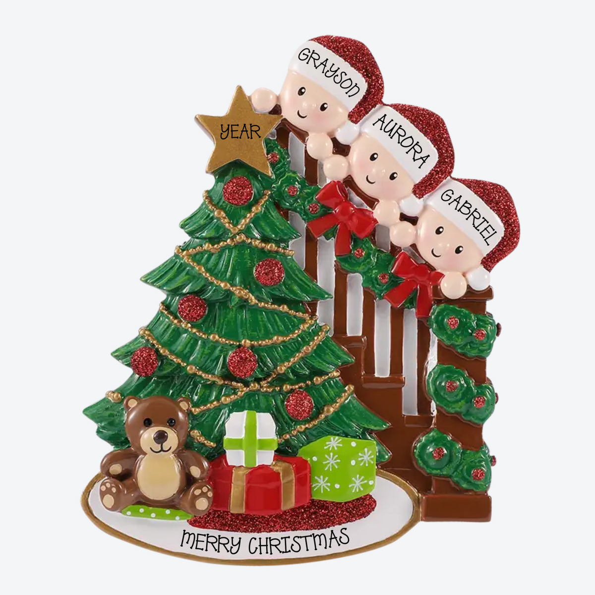 EXCLUSIVE Peeking Family of 3 Personalized Christmas Ornament