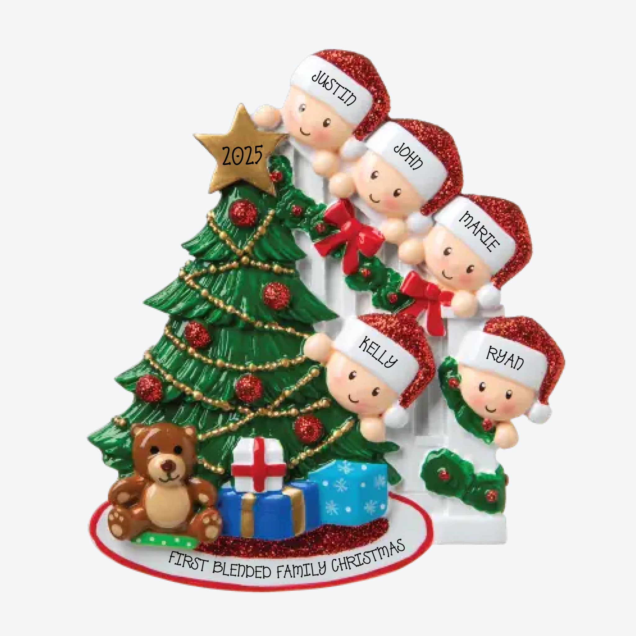 Peeking Family of 5 Personalized Christmas Ornament