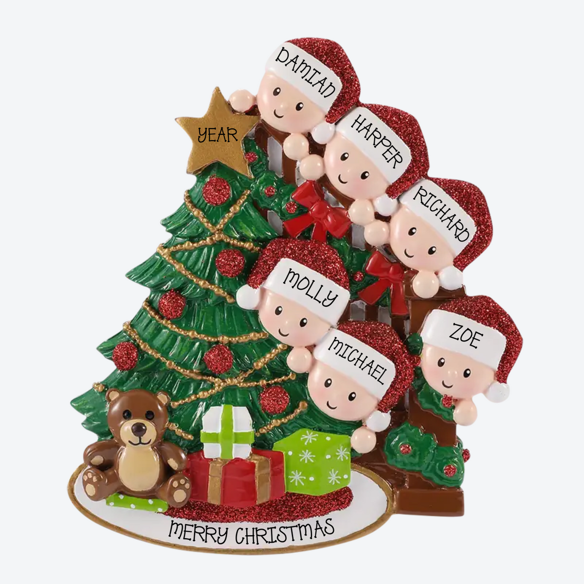 EXCLUSIVE Peeking Family of 6 Personalized Christmas Ornament