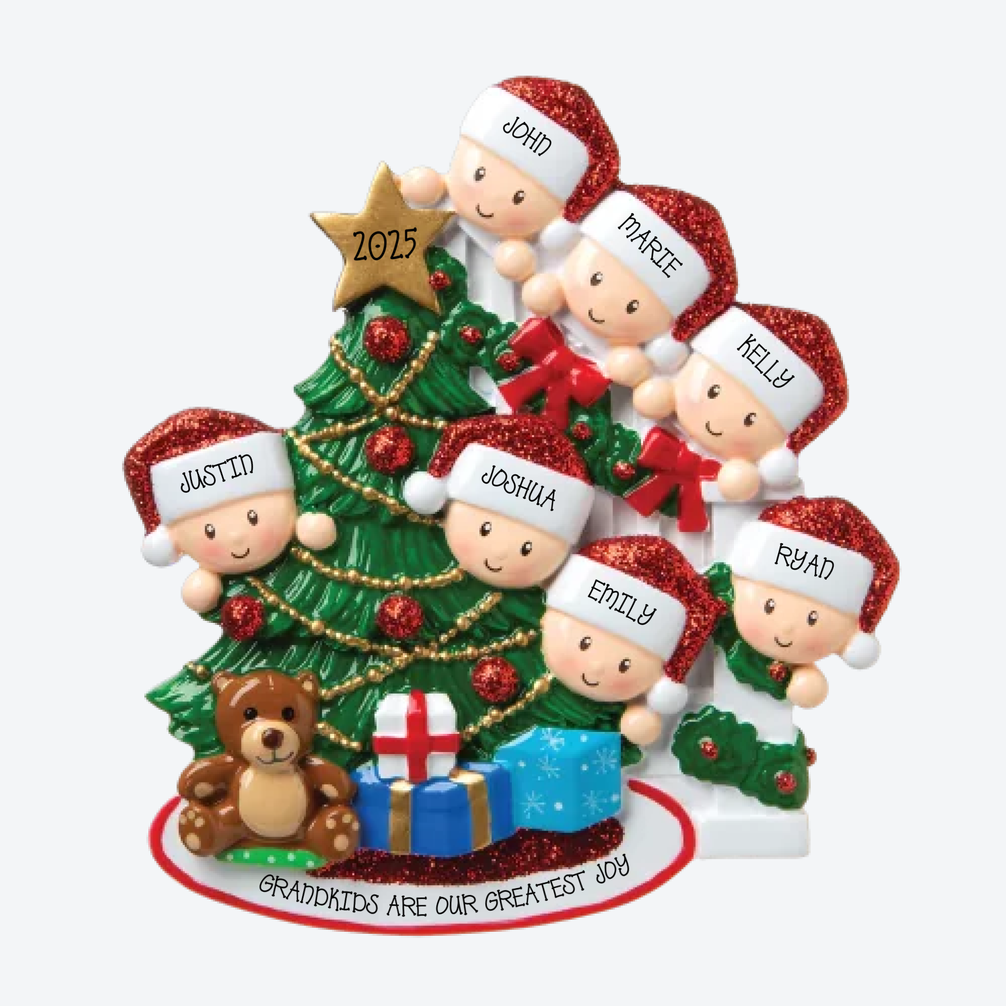 Peeking Family of 7 Personalized Christmas Ornament