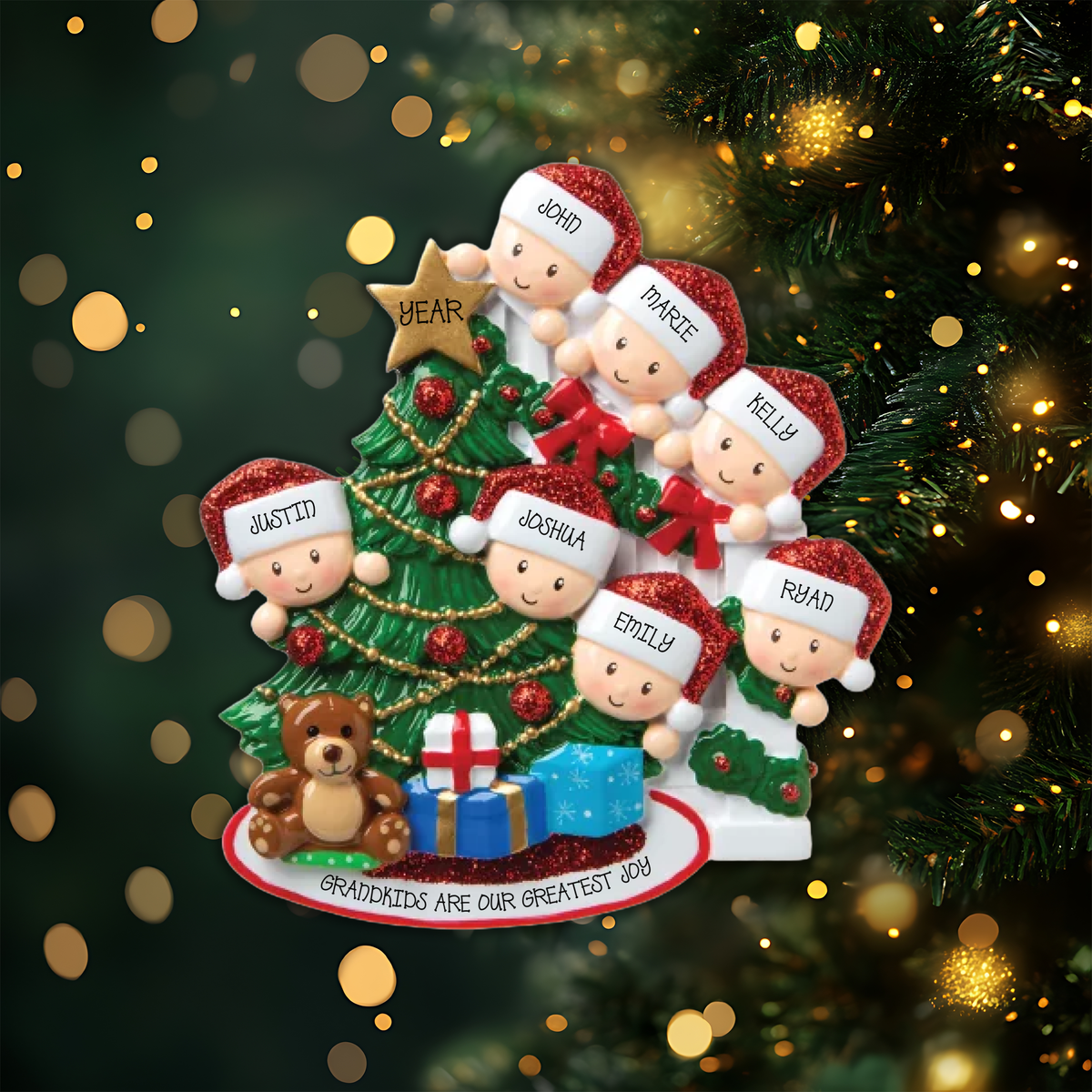 Peeking Family of 7 Personalized Christmas Ornament