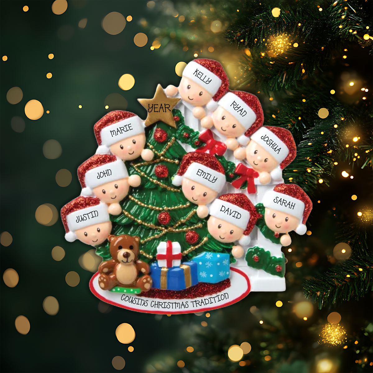 Peeking Family of 9 Personalized Christmas Ornament